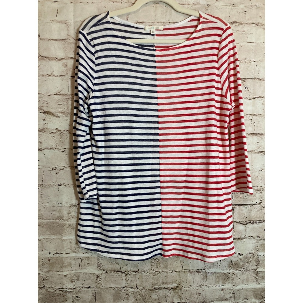 Anthropologie Pure + Good Top Womens Large Red White & Blue Striped Nautical